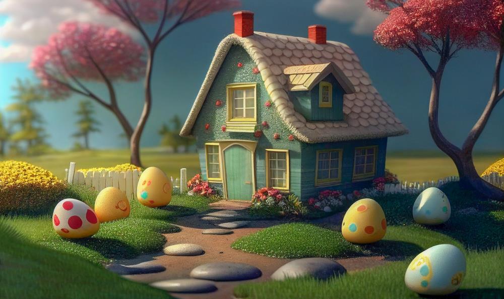 Fox Easter House Vinyl/Fabric Backdrop Designed by Blanca Perez