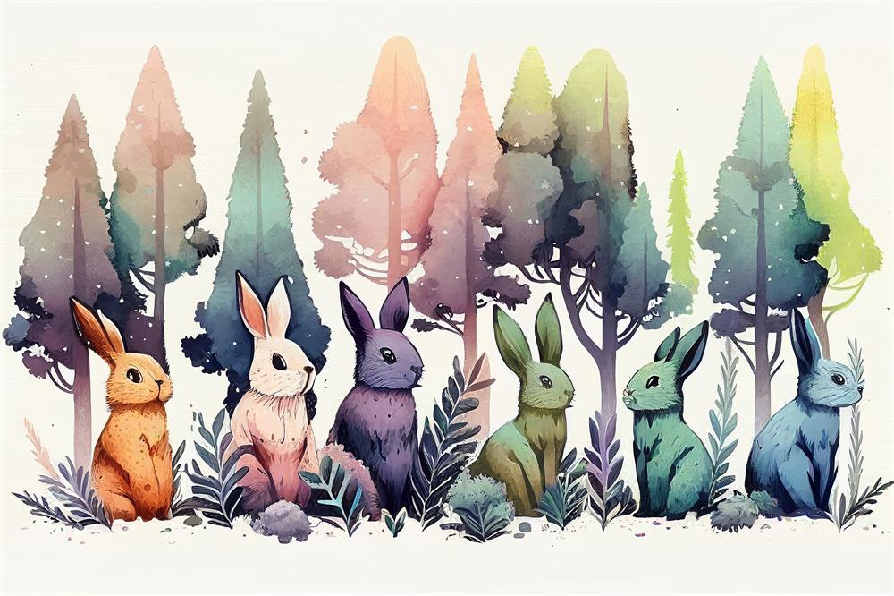 Fox Easter Watercolor Bunnies Vinyl/Fabric Backdrop Designed by Blanca Perez