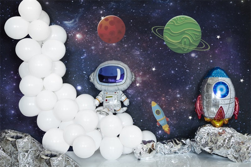 Fox Crush the Cake Birthday Astronaut Space Vinyl/Fabric Backdrop