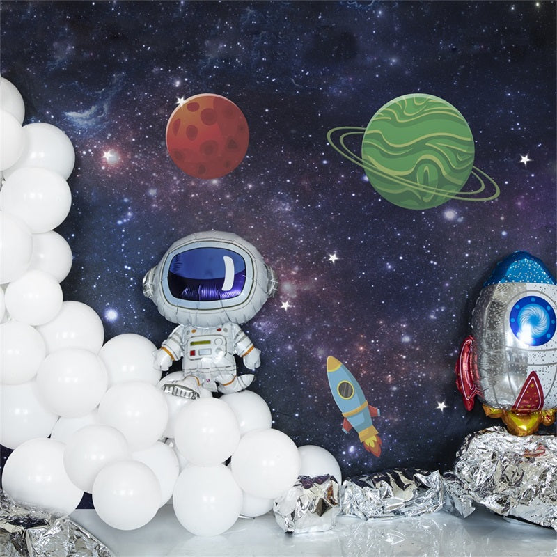 Fox Crush the Cake Birthday Astronaut Space Vinyl/Fabric Backdrop