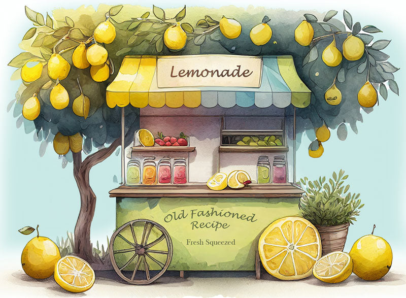 Fox Lemonade Stand Summer Vinyl/Fabric Spring Backdrop Designed By Blanca Perez