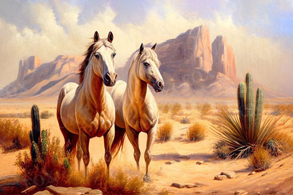 Fox Horses Summer Desert Vinyl Backdrop Designed By Blanca Perez