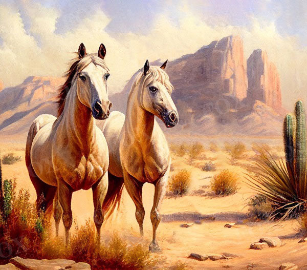 Fox Horses Summer Desert Vinyl Backdrop Designed By Blanca Perez