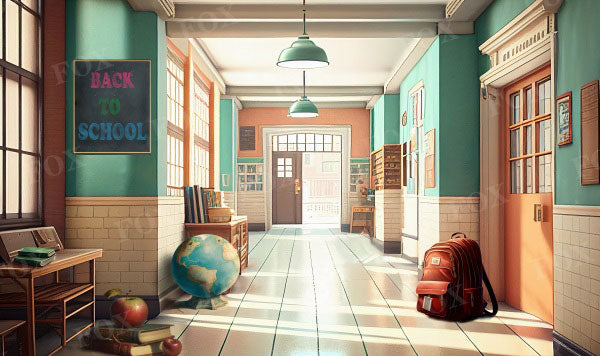 Fox Back To School School Corridor Vinyl Backdrop Designed By Blanca Perez