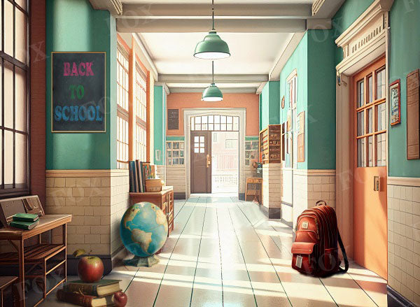 Fox Back To School School Corridor Vinyl Backdrop Designed By Blanca Perez