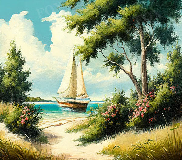 Fox Summer Retro Boat Vinyl Backdrop Designed By Blanca Perez