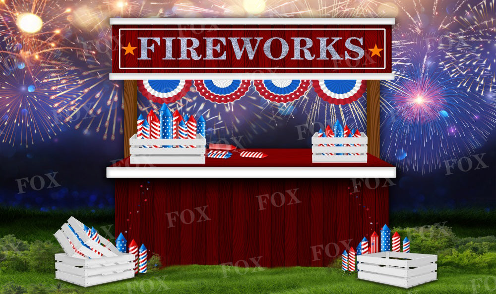 Fox 4th of July Independence Day Fireworks Vinyl Backdrop