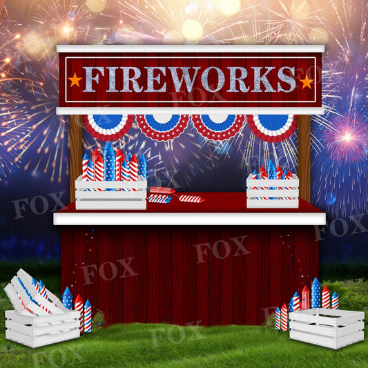 Fox 4th of July Independence Day Fireworks Vinyl Backdrop