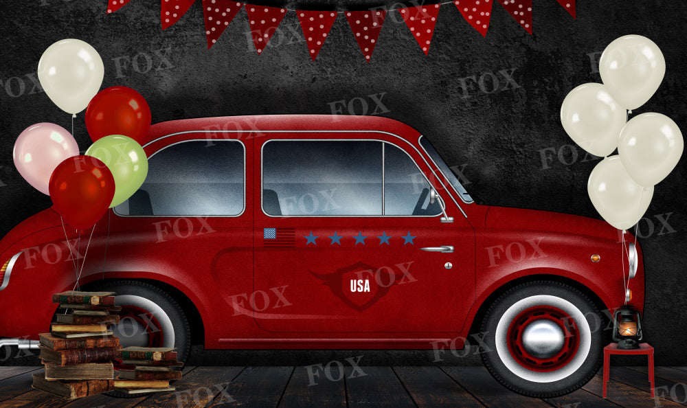 Fox Independence Day Red Car Vinyl Backdrop