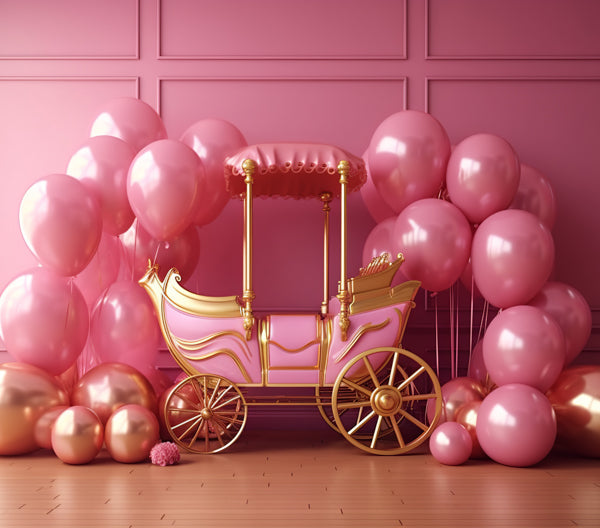Fox Pink Birthday Fairy Tale Carriage Vinyl Backdrop