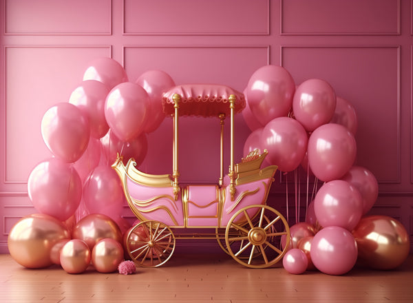Fox Pink Birthday Fairy Tale Carriage Vinyl Backdrop