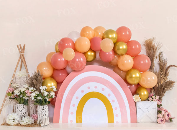 Fox Boho Birthday Balloon Vinyl Backdrop