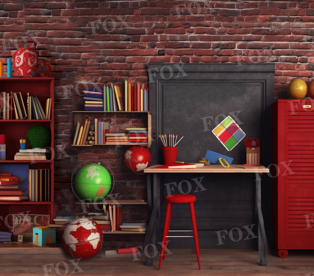 Fox Back to School Classroom Desk Vinyl Backdrop