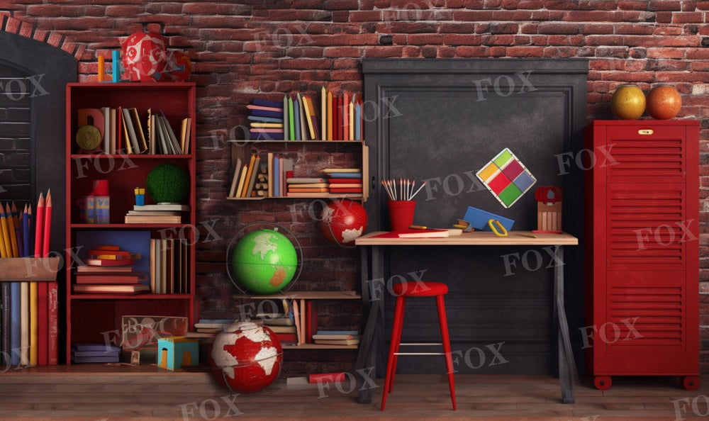 Fox Back to School Classroom Desk Vinyl Backdrop