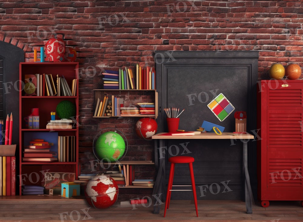 Fox Back to School Classroom Desk Vinyl Backdrop