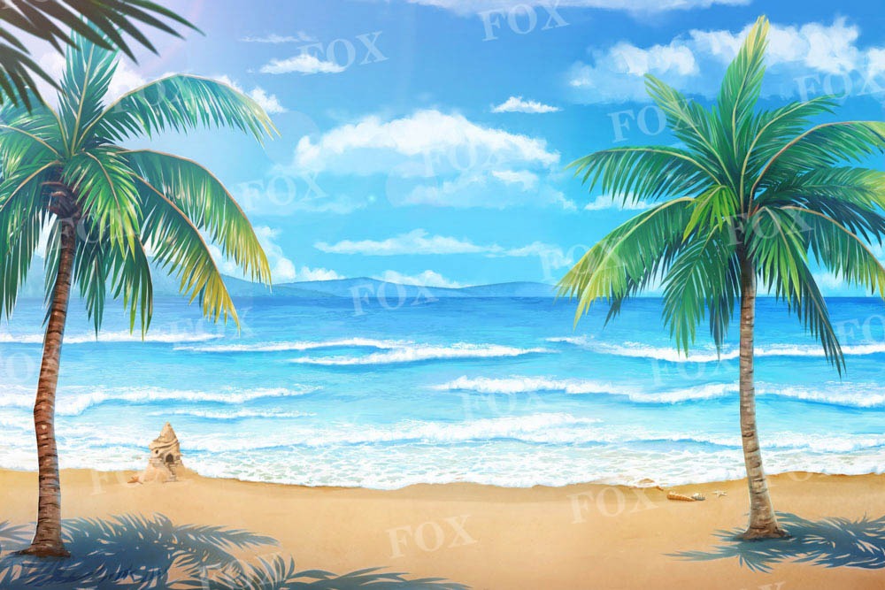 Fox Summer Beach Coconut Tree Vinyl Backdrop