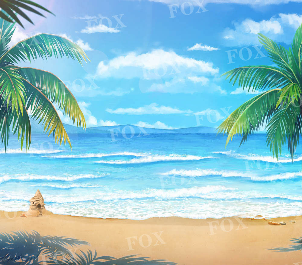 Fox Summer Beach Coconut Tree Vinyl Backdrop