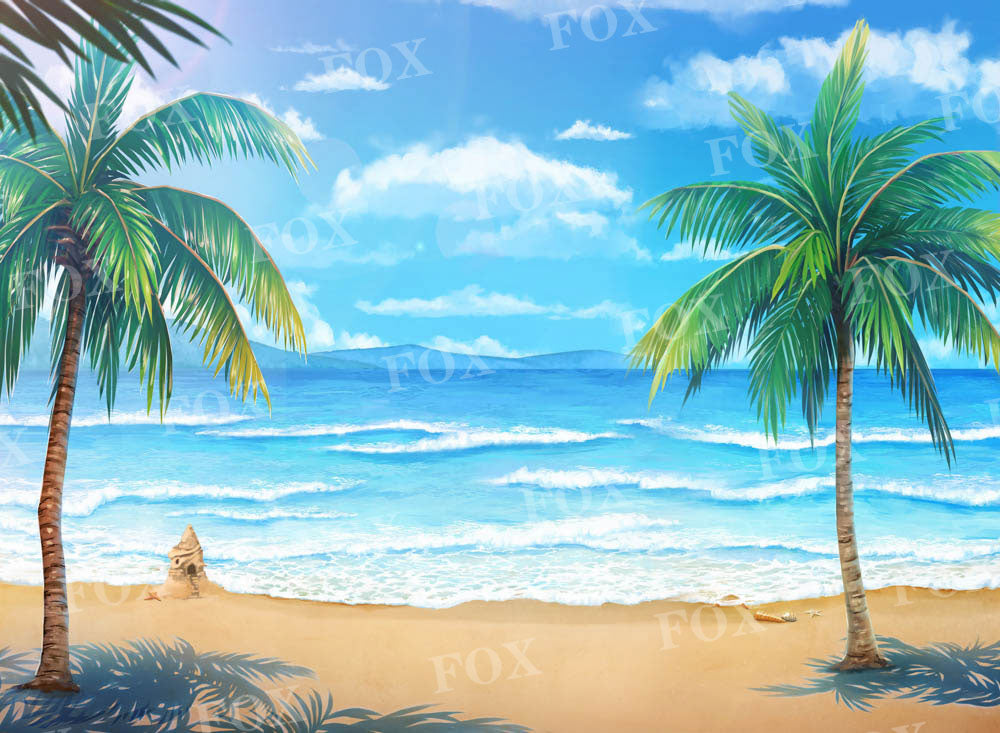 Fox Summer Beach Coconut Tree Vinyl Backdrop