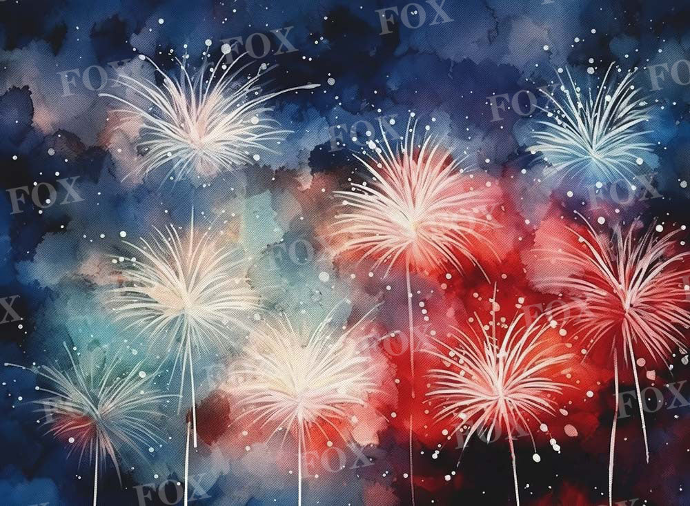 Fox Independence Day Fireworks Night Vinyl Backdrop