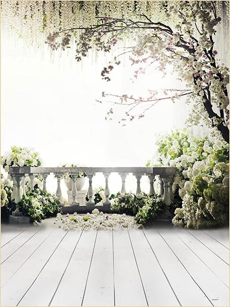 Fox Rolled White Flowers Tree Wedding Vinyl Backdrop - Foxbackdrop