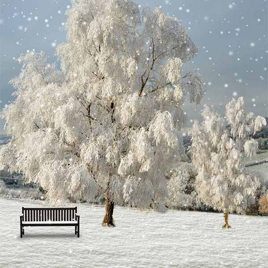 Fox Rolled Winter Snow Trees Vinyl Photography Backdrop - Foxbackdrop