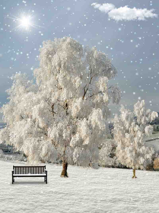 Fox Rolled Winter Snow Trees Vinyl Photography Backdrop - Foxbackdrop