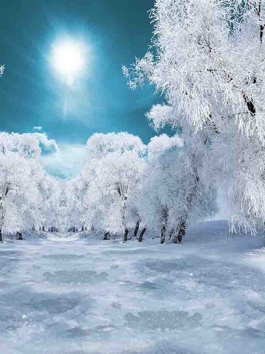 Fox Rolled Winter Outdoor Snow Trees Vinyl Backdrop - Foxbackdrop