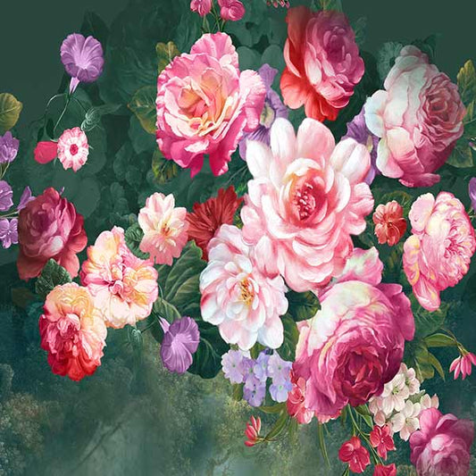 Fox Rolled Green Background Red Flowers Vinyl Backdrop - Foxbackdrop