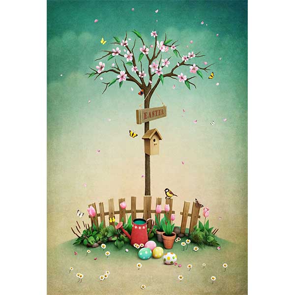 Fox Rolled Trees Eggs Easter Vinyl Photo Backdrop - Foxbackdrop