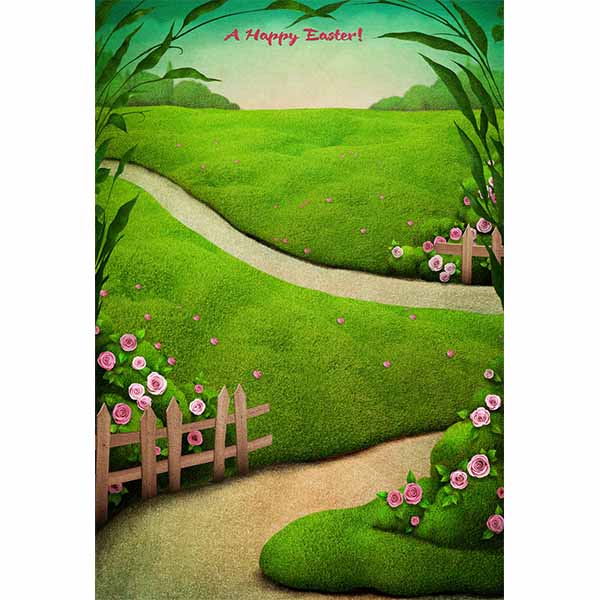 Fox Rolled Green Grass Road Easter Vinyl Backdrops - Foxbackdrop