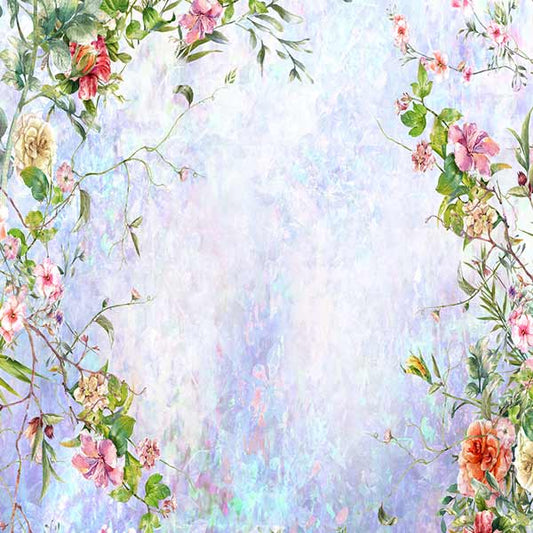 Fox Rolled Flowers Green Leaves Vinyl Photography Backdrop - Foxbackdrop