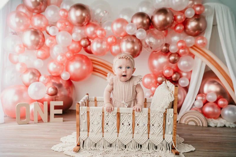RTS Fox Pink Balloons Birthday Cakesmash Fabric Backdrop Design by Kali