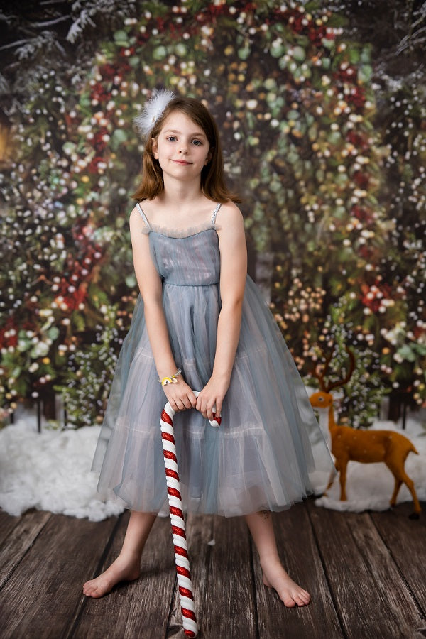Fox Vinyl Christmas snow backdrop+ Vinyl dark wood floor drop combo set