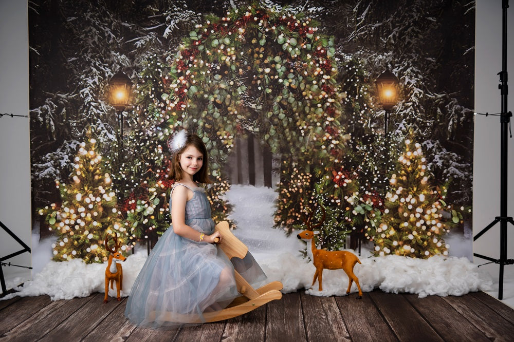 Fox Vinyl Christmas snow backdrop+ Vinyl dark wood floor drop combo set