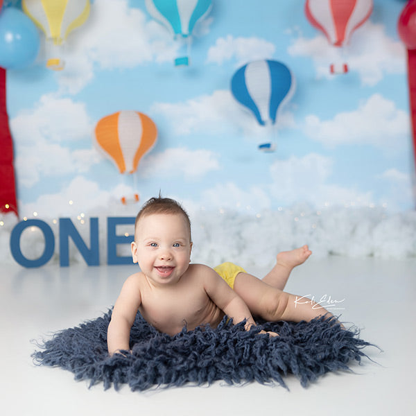 Fox Rolled Vinyl Boy Birthday Hot Air Balloon Sky Backdrop Design by Kali - Foxbackdrop