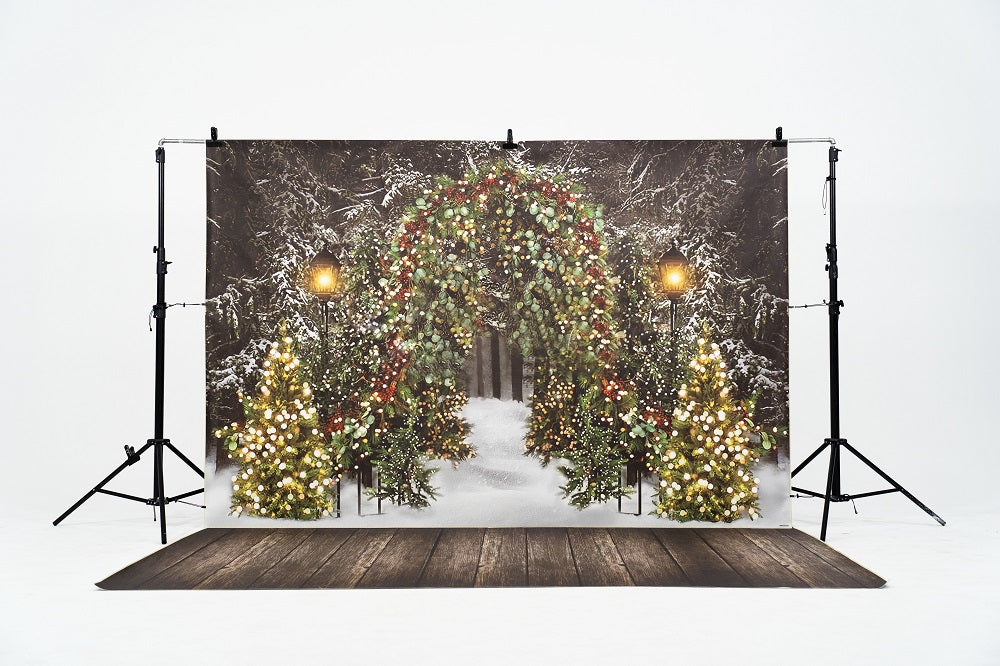 Fox Vinyl Christmas snow backdrop+ Vinyl dark wood floor drop combo set
