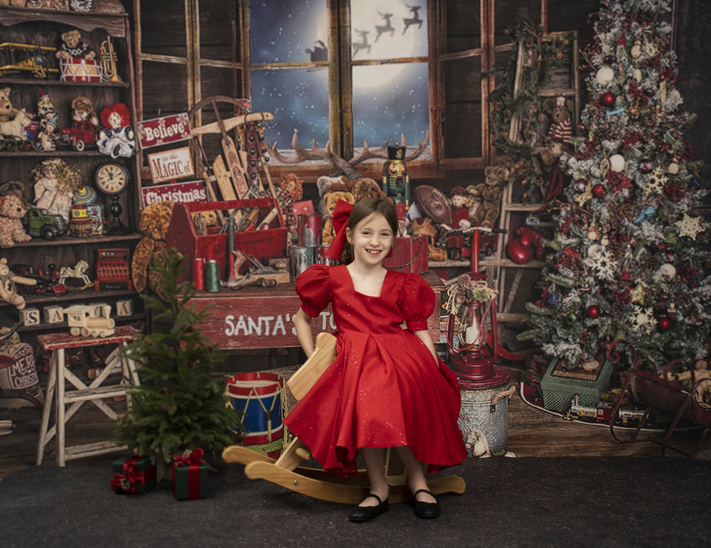 Fox Christmas Santa Toy Shop Vinyl Backdrop