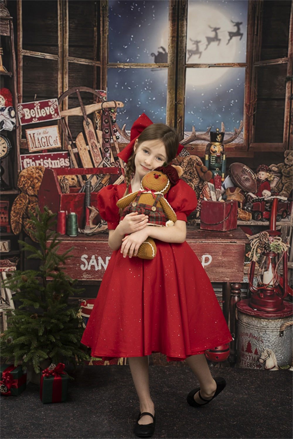 Fox Christmas Santa Toy Shop Vinyl Backdrop