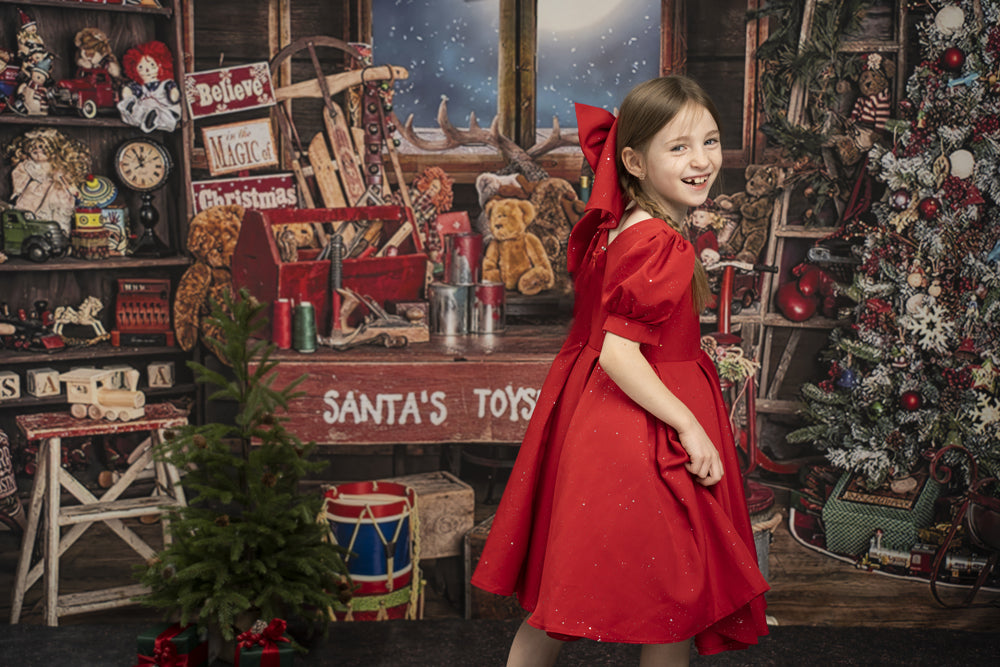 Fox Christmas Santa Toy Shop Vinyl Backdrop