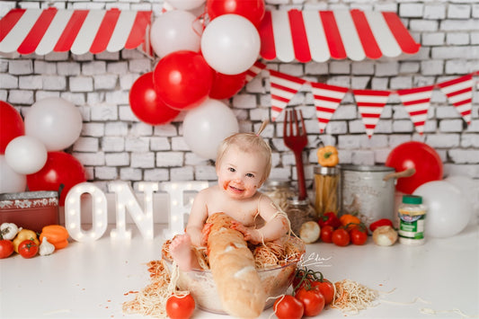 Fox Rolled One Year Birthday Cake Smash Brick Italy Vinyl Backdrop Design by Kali - Foxbackdrop