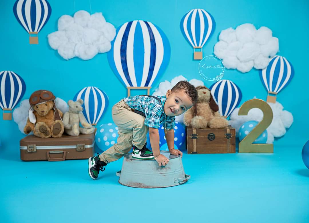 Fox Summer Pilos Clouds Blue Hot Air Balloon Birthday Vinyl Backdrop Designed By Blanca Perez