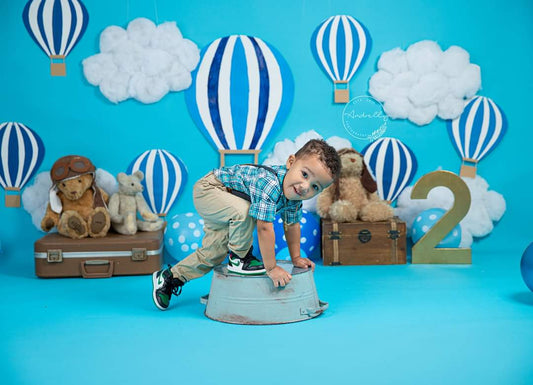 Fox Summer Pilos Clouds Blue Hot Air Balloon Birthday Vinyl Backdrop Designed By Blanca Perez