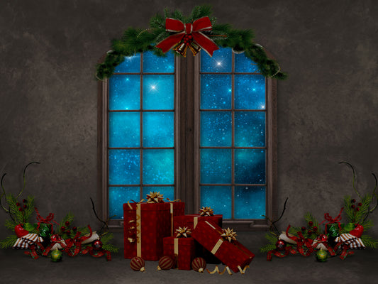 Fox Christmas Gift Window Photos Vinyl Backdrop - Foxbackdrop