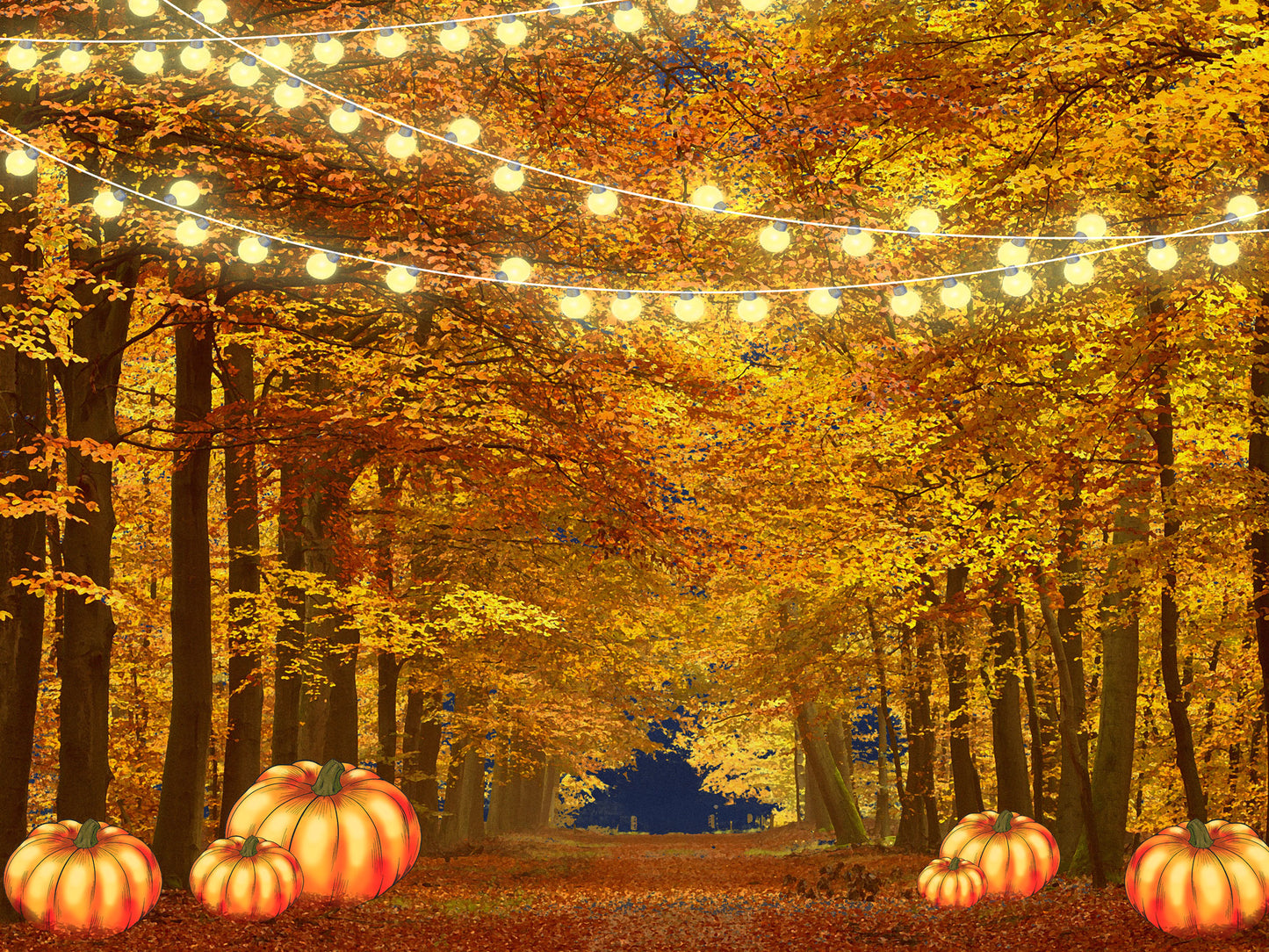 Fox Autumn Pumkin Yellow Leaves Vinyl Backdrop - Foxbackdrop
