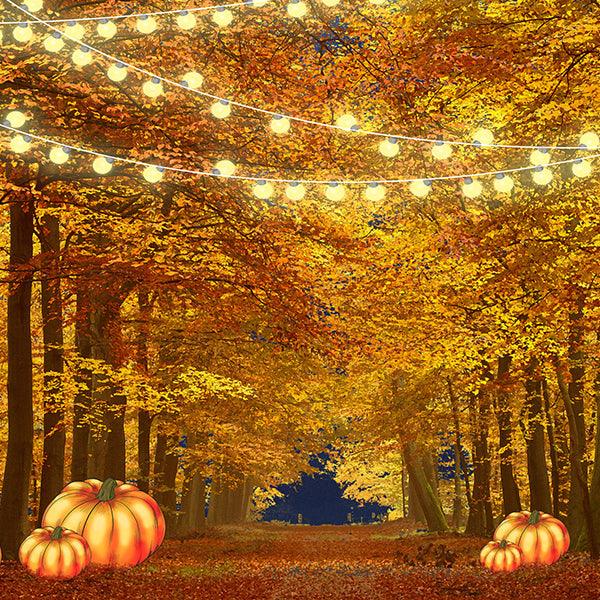 Fox Autumn Pumkin Yellow Leaves Vinyl Backdrop - Foxbackdrop