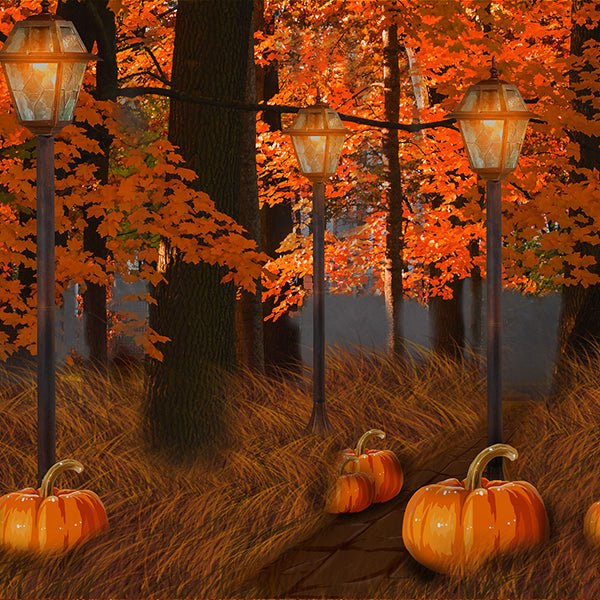 Fox Autumn Photos Yellow Leaves Pumkin Vinyl Backdrop - Foxbackdrop