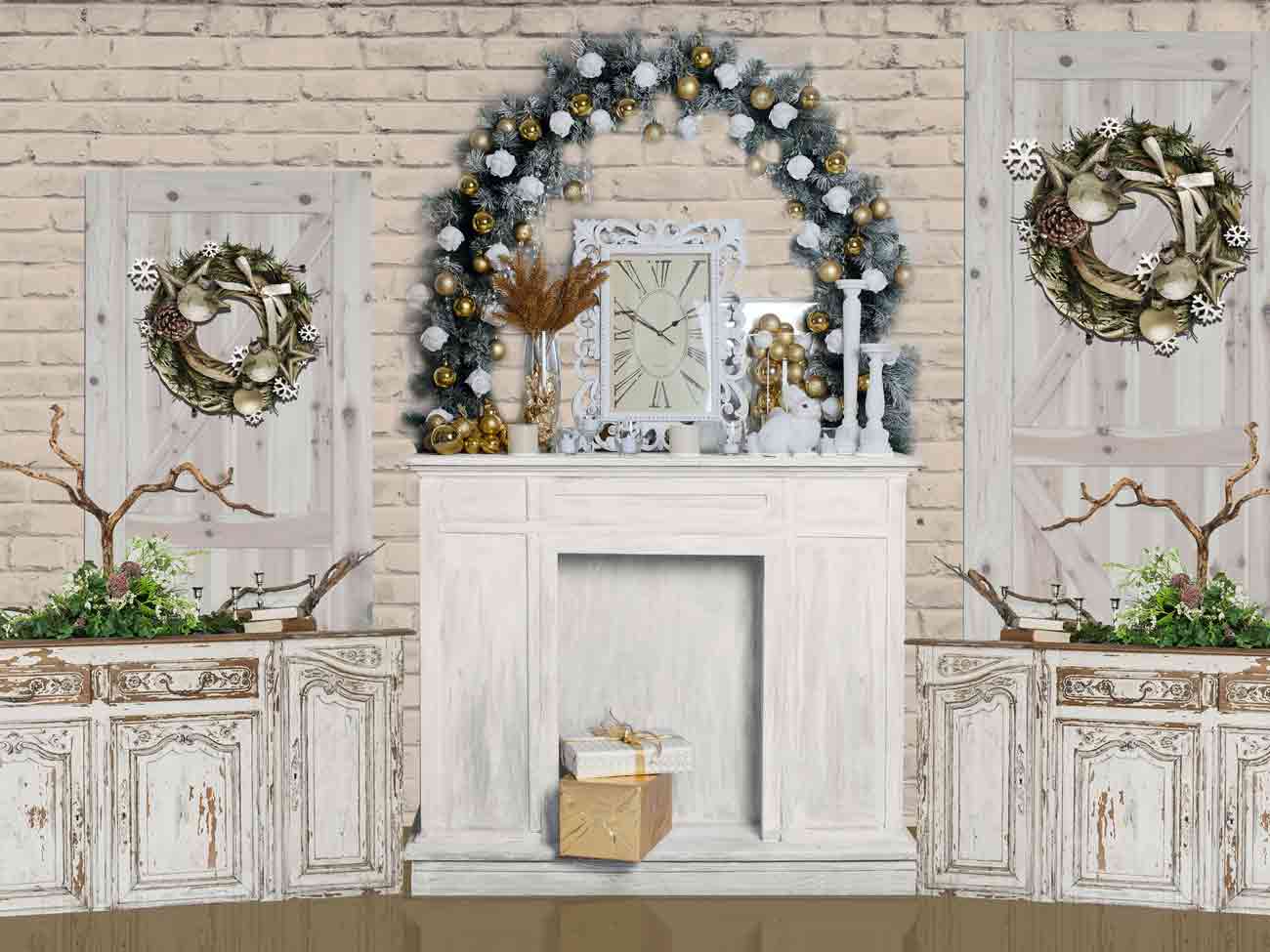 Fox Rolled Retro Christmas Vinyl Photos Backdrop - Foxbackdrop
