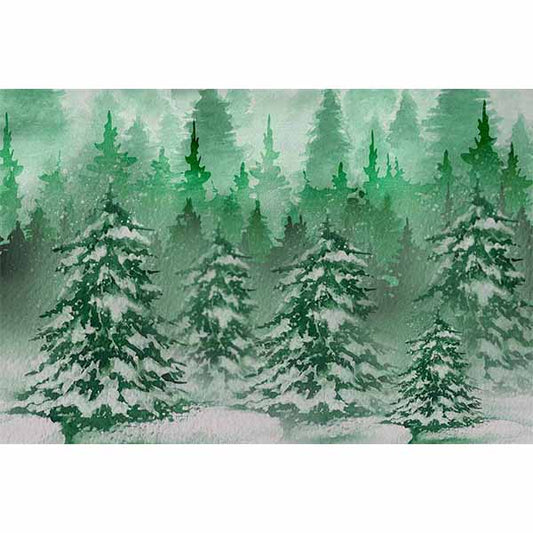 Fox Rolled Green Christmas Tress Farm Vinyl Photography Backdrop - Foxbackdrop