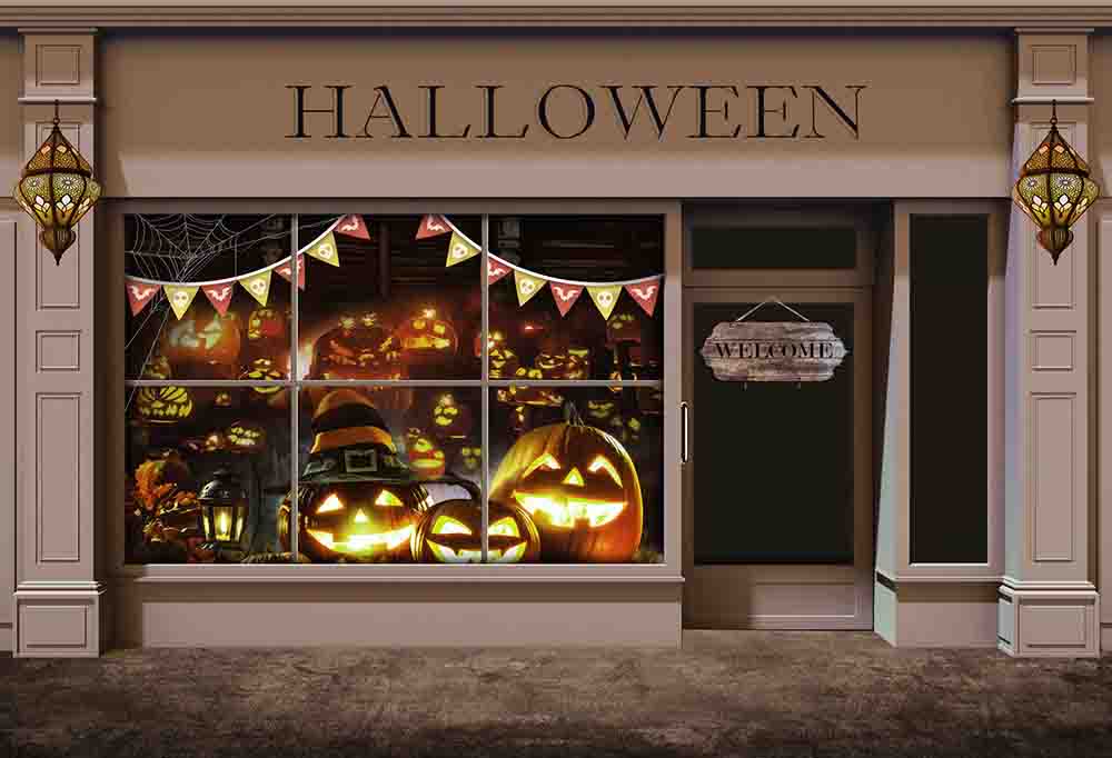 Fox Rolled Halloween Store Night Party Vinyl Backdrop - Foxbackdrop