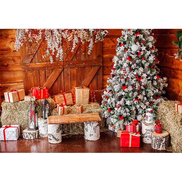Fox Rolled Christmas Trees Gifts Vinyl Photography Backdrop - Foxbackdrop